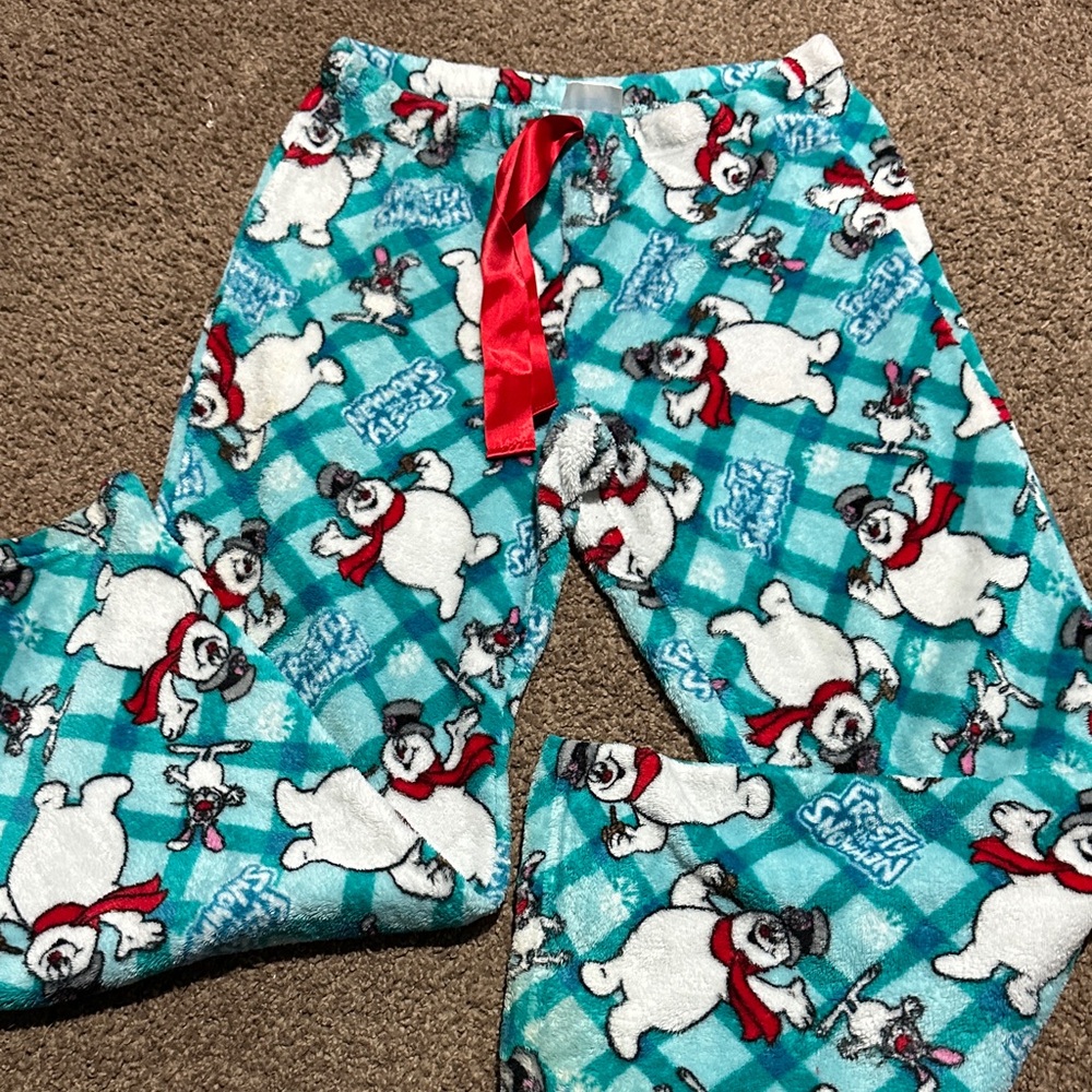 Playful Frosty the Snowman Women's Pajama Pants with ribbon tie size medium